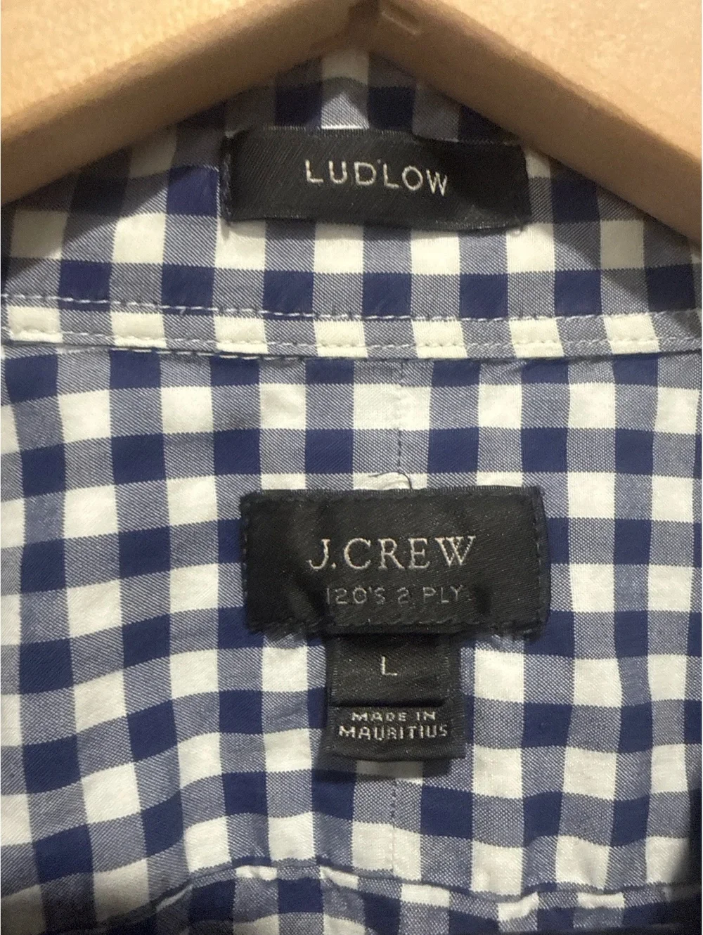 J.Crew Ludlow Blue and White Gingham Check 100% Cotton Shirt, Size Large